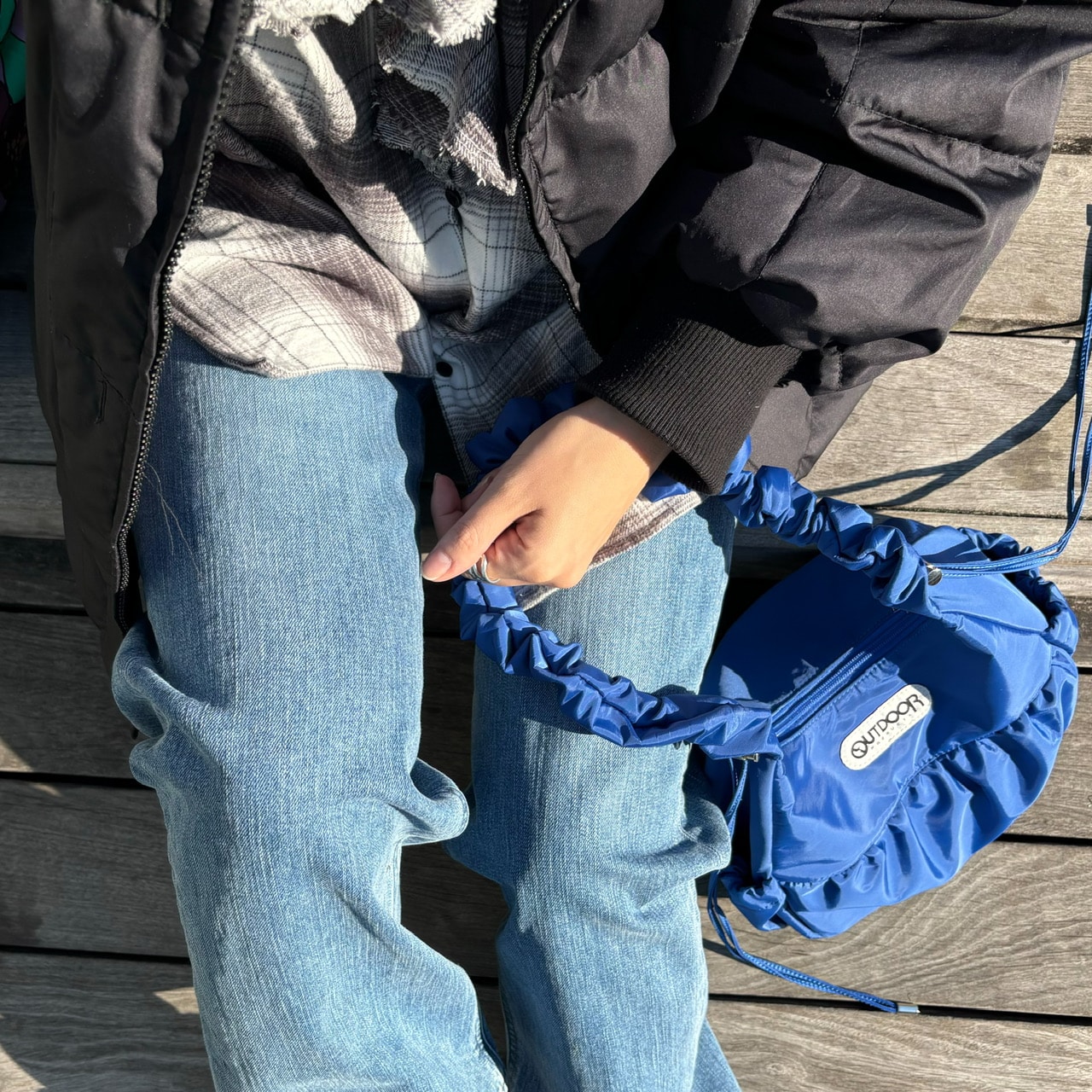 LEE別注OUTDOOR PRODUCTS×100人隊おでかけ部 可愛げ2Wayギャザーショルダー　チェックシャツ