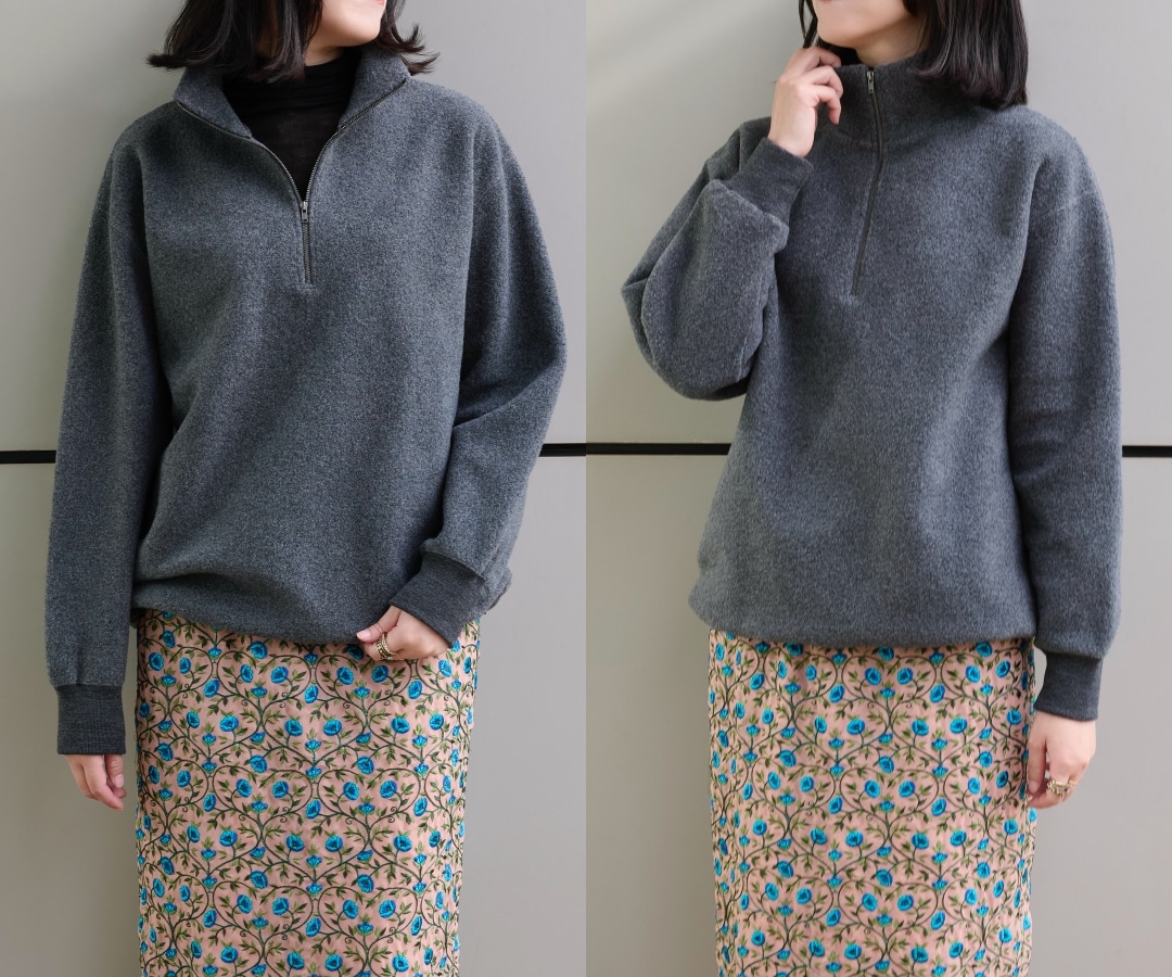 【洗える】ハーフジップボアトップスのグレーを30代ライターが試着