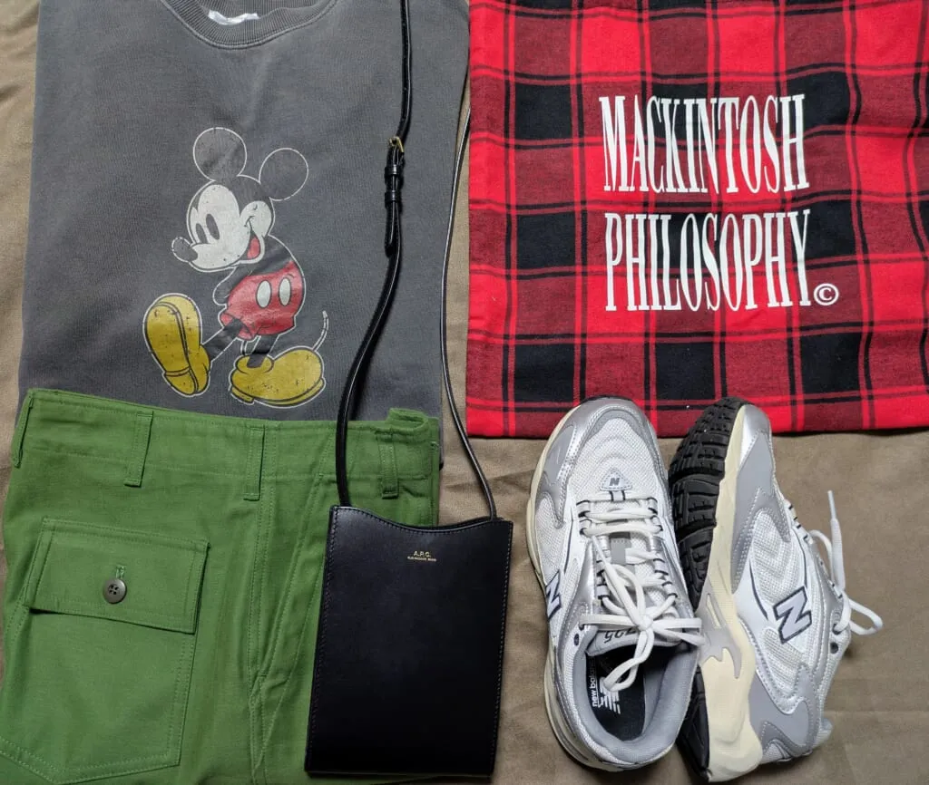 しまむら　ヴィンテージ風のミッキー柄スウェット　コーデ例