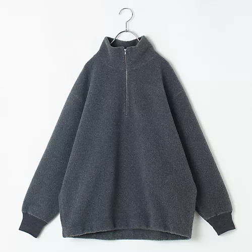 【洗える】ハーフジップボアトップスのグレー