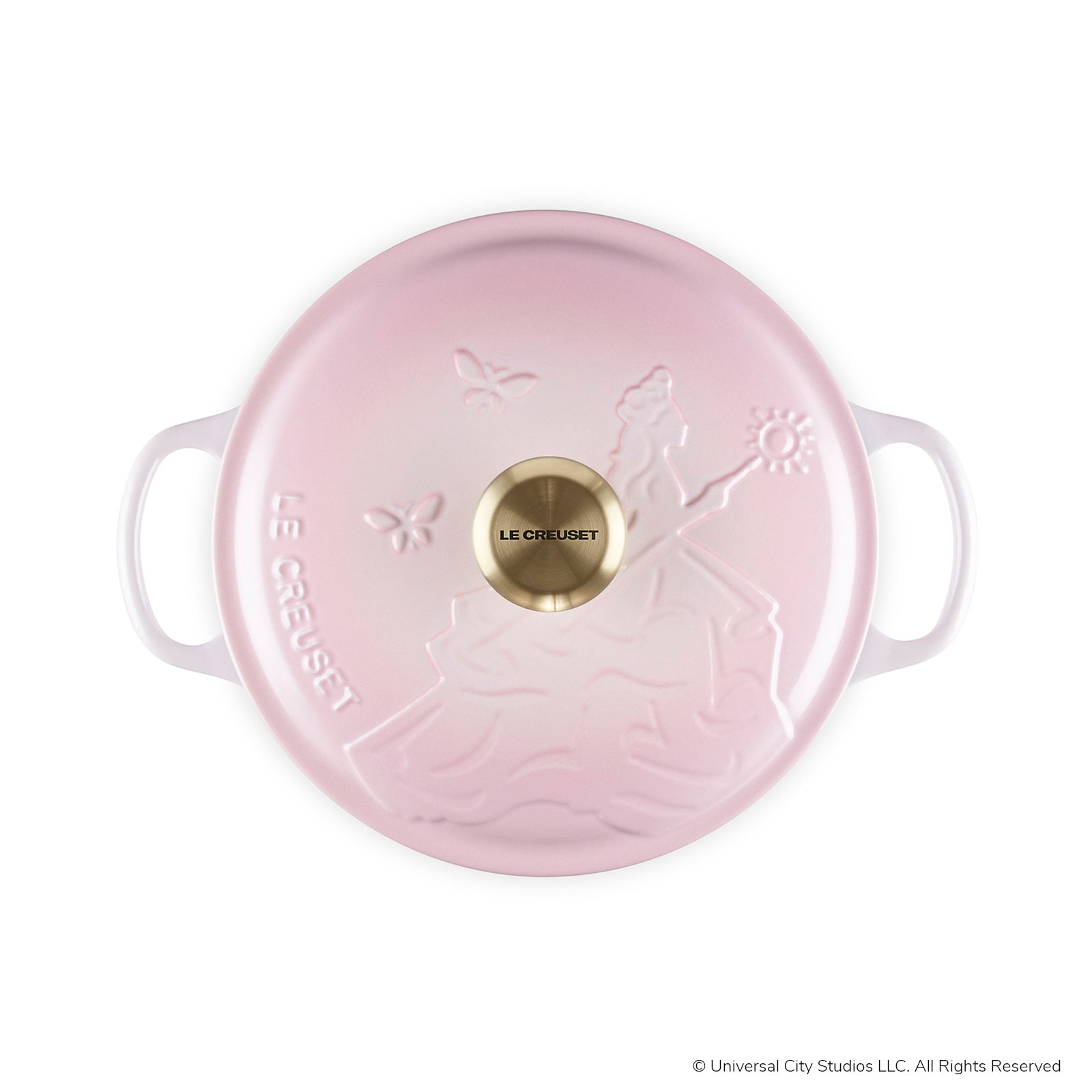 ル・クルーゼのウィキッドコレクションシグニチャー ココット・ロンド 24cm グリンダレリーフシェルピンクの天面