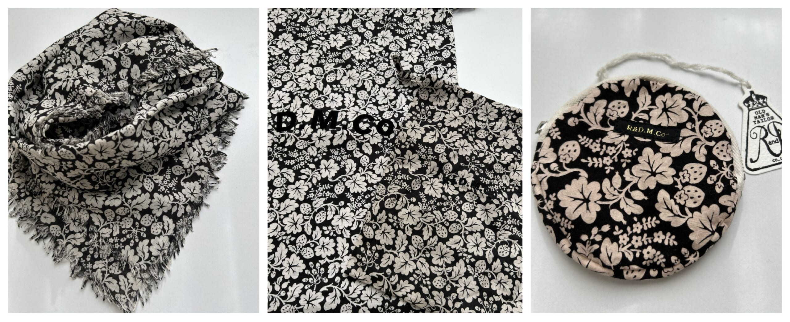 50代女性も60代女性も似合う、R&D.M.Co-(オールドマンズテーラー)のワイルドベリー柄の小物4点。