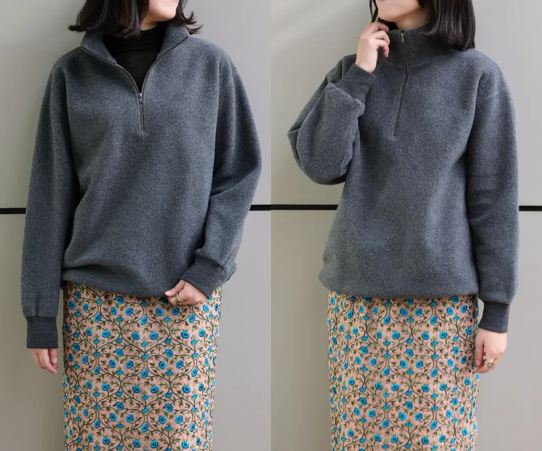 【12closet】ハーフジップボアトップス