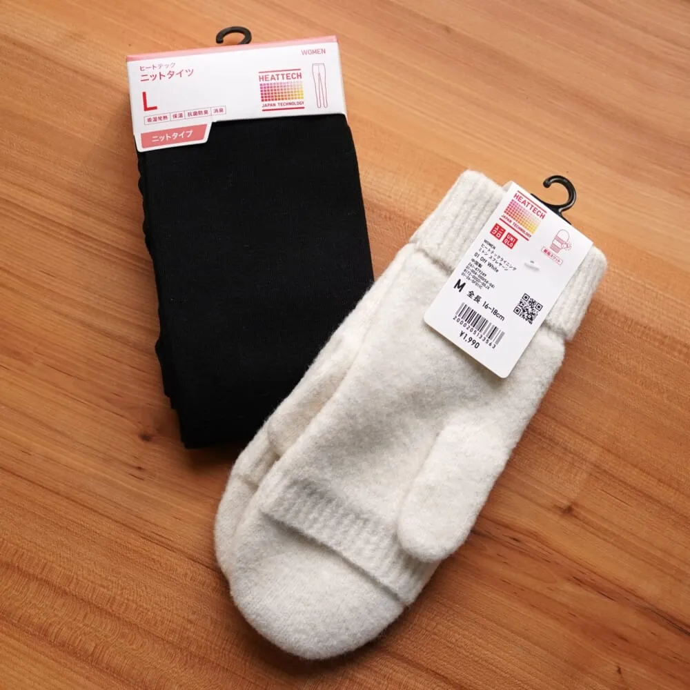 【ユニクロ】ヒートテックライニングミトンスフレヤーン、ヒートテック ニットタイツ