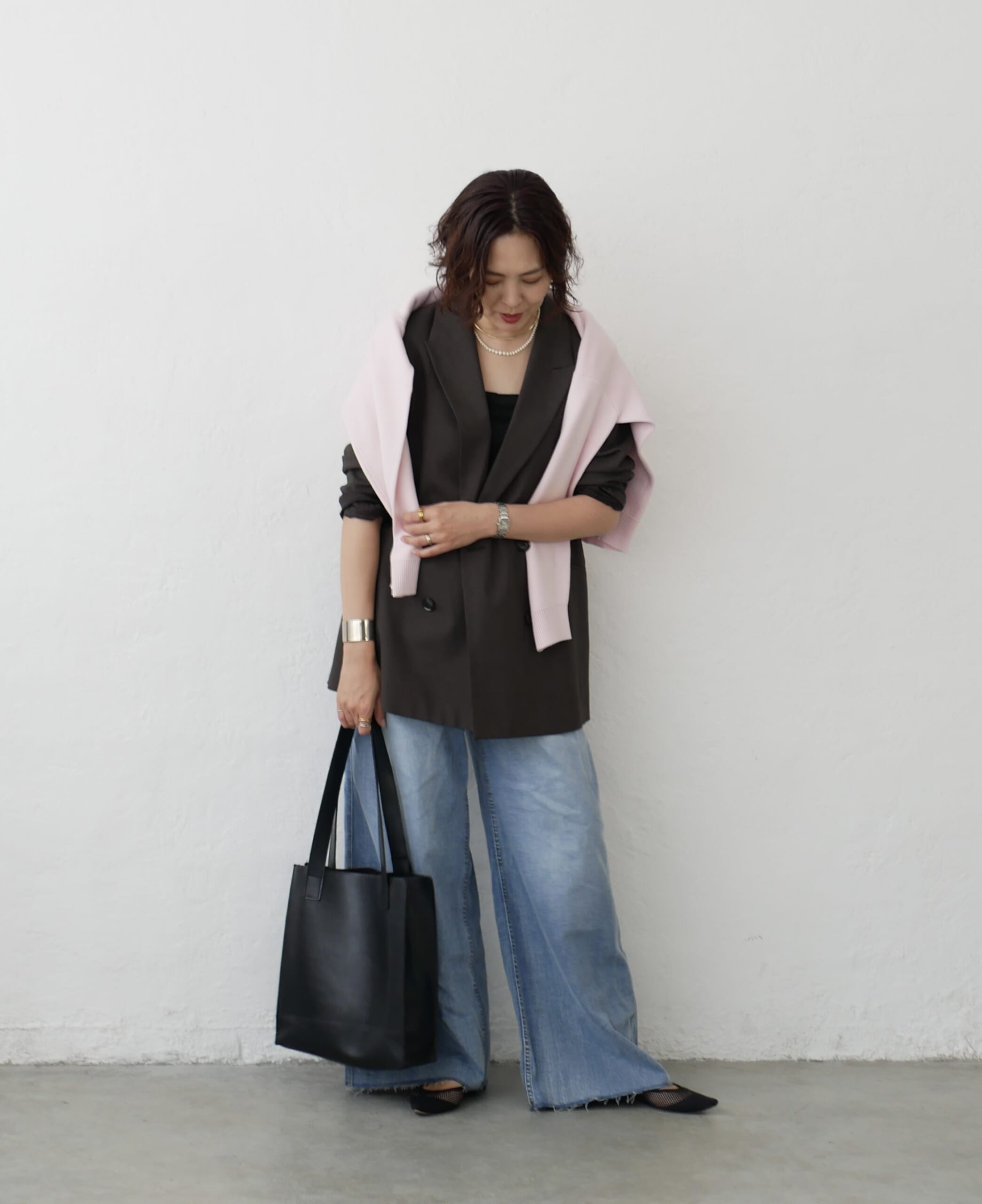 GU スウェットライクニットオーバーサイズプルオーバー 着画　春