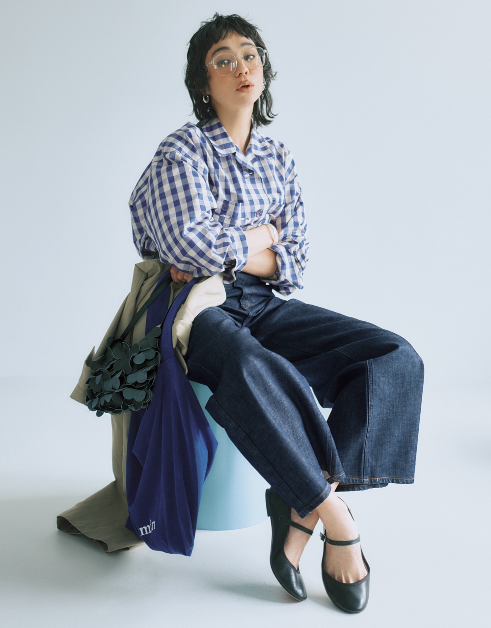 濃いインディゴデニムコーデ 竹下玲奈さん