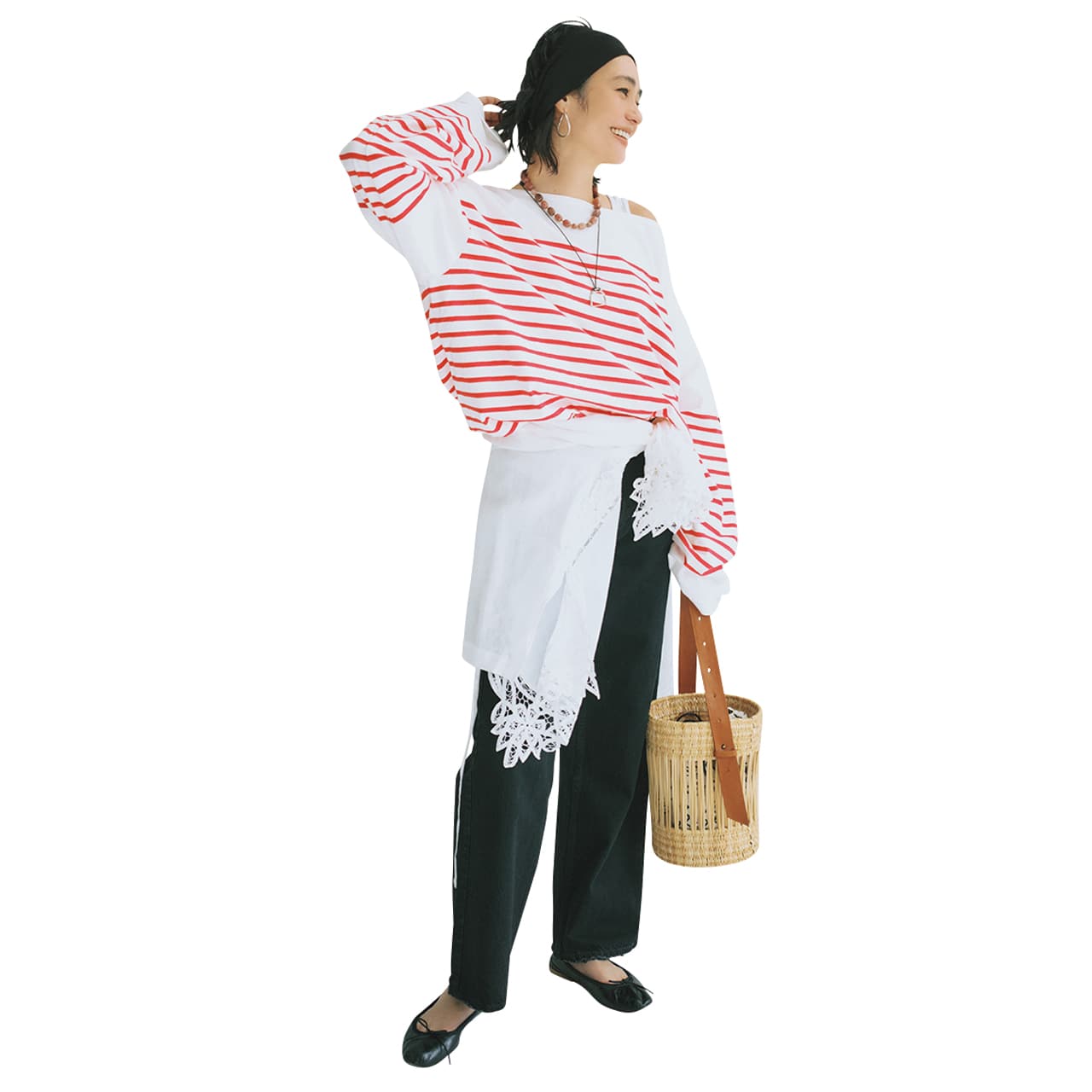 黒のバレエシューズの鉄板コーデコーデ 竹下玲奈さん