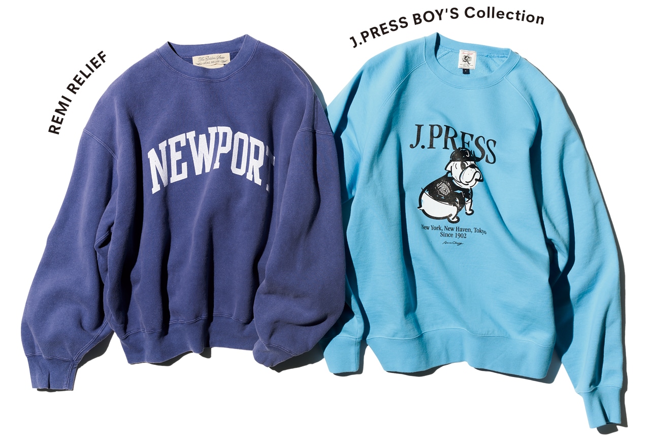 （右）J.PRESS BOY'S Collection　プルオーバー　￥16500
（左）REMI RELIEF　プルオーバー　￥19800