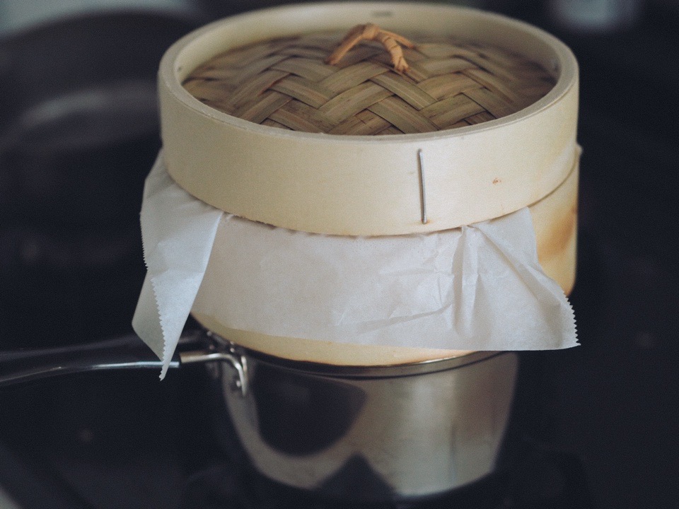 蒸しているところ