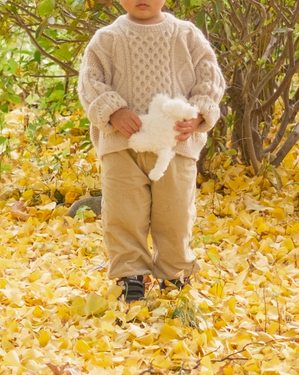 LEEスタッフのねこまが編んだPetitKnitに掲載されていた子ども用セーターを着た男の子