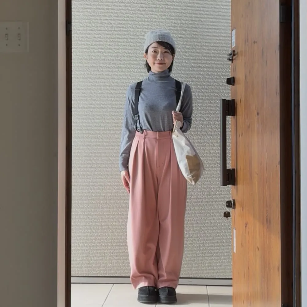 【LEEマルシェ】”kazumi×12closet”洗える ストレッチ サスペンダーパンツ【ピンク】