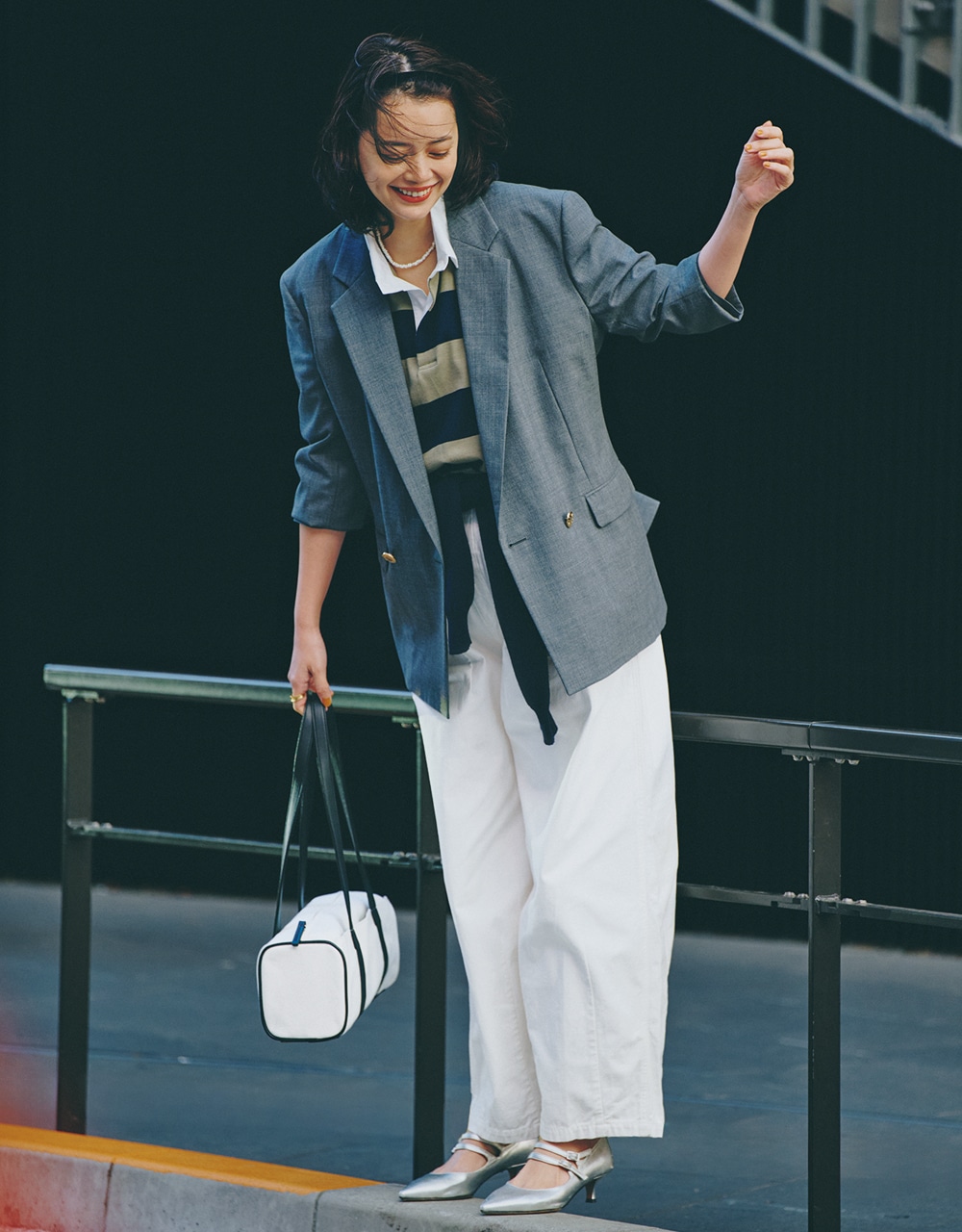 【パンツで着回し】「RHC」の太パンツ×テーラードジャケットコーデ 岸本セシル