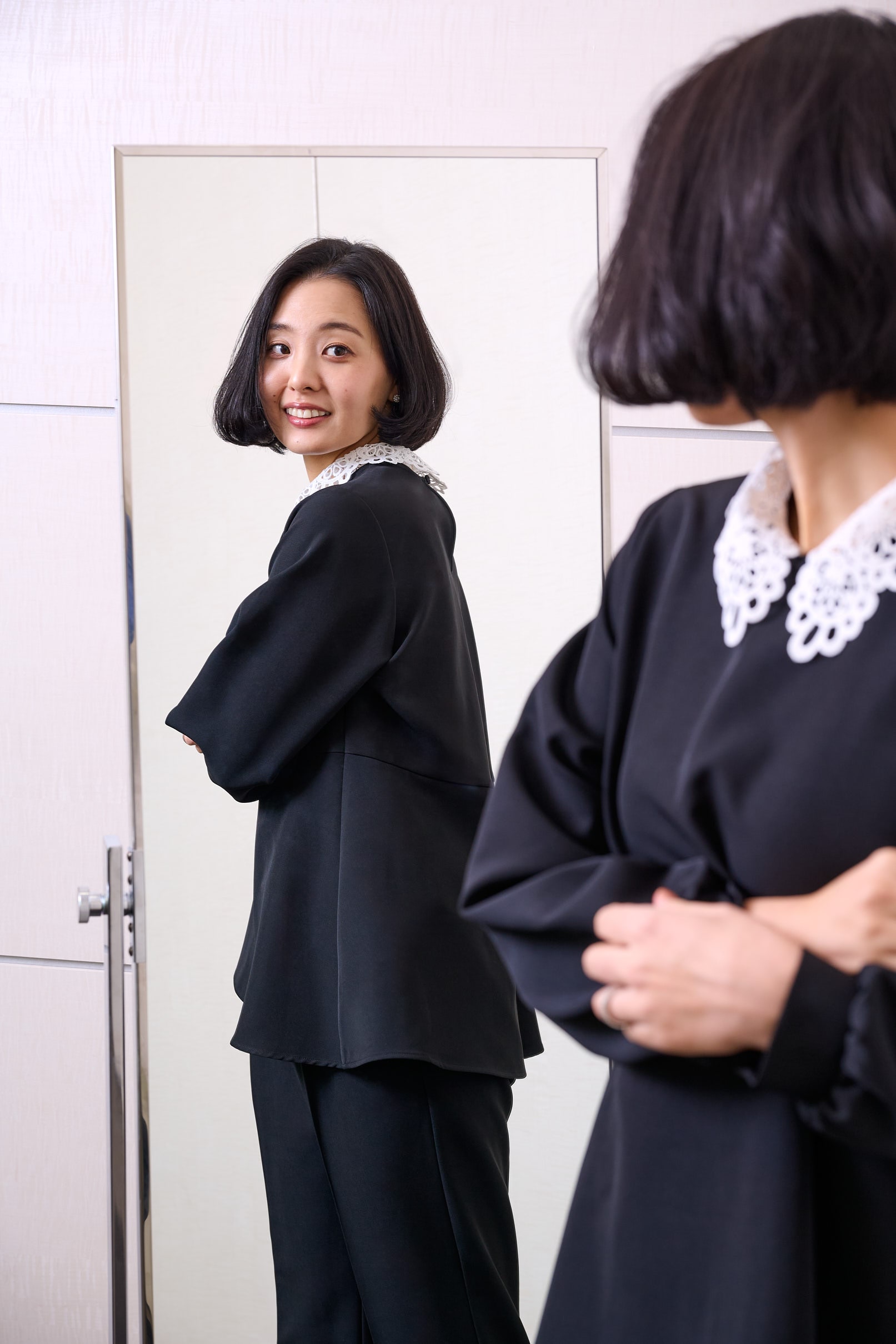 「GLOBALWORK(グローバルワーク)」高橋夏果さんセットアップ試着 サイド切り替え部分