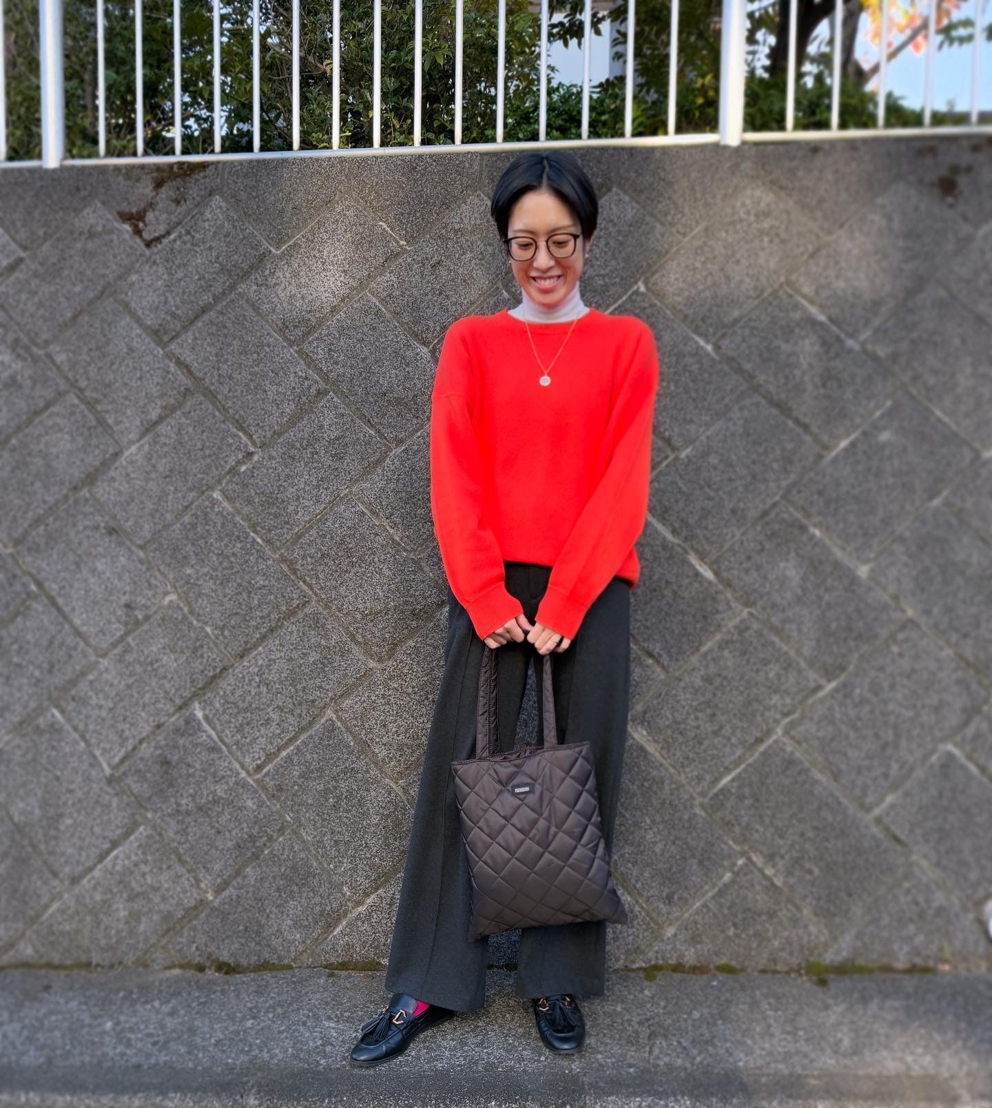 ユニクロ　スムースコットンクルーネックセーター　オレンジ