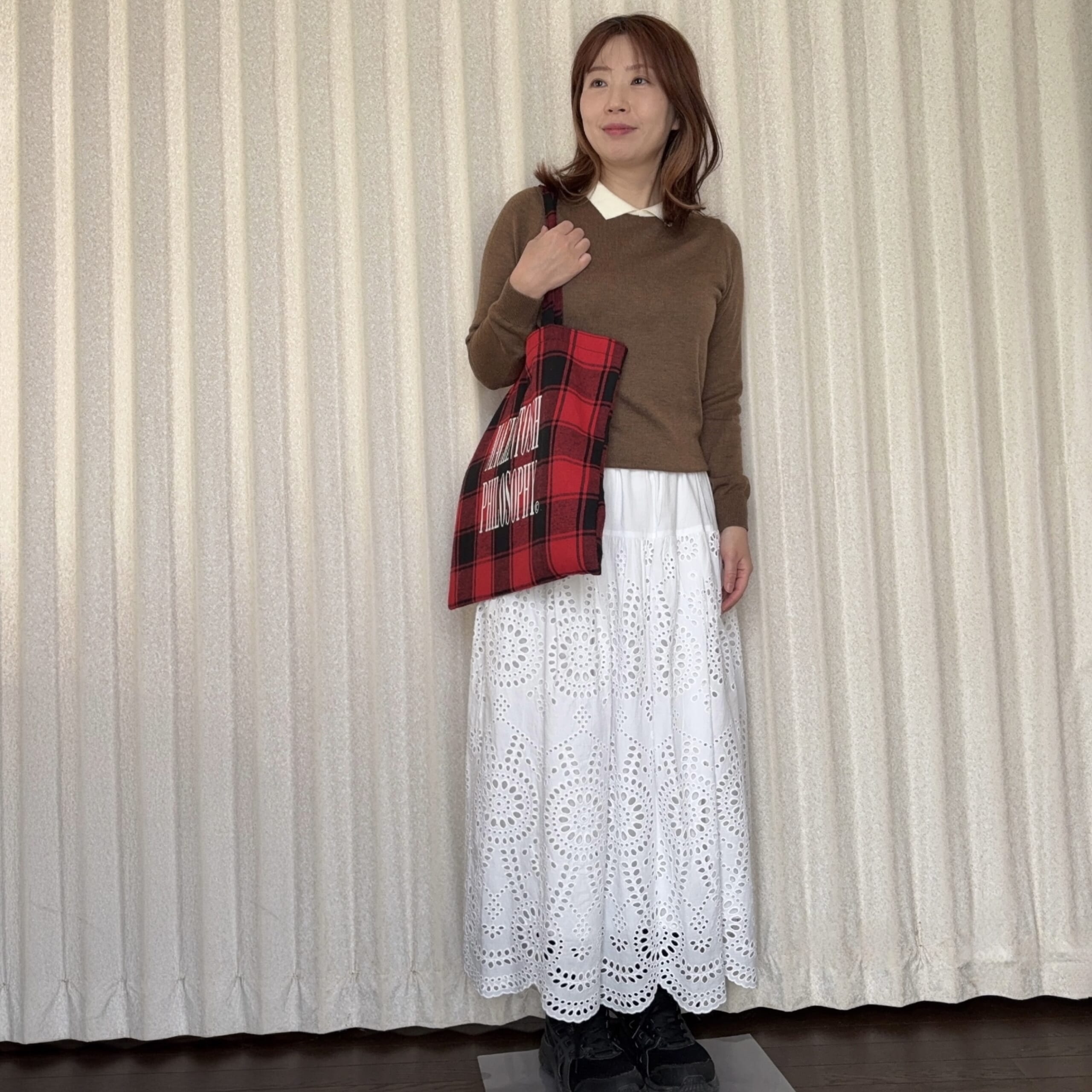 12closet　インドコットン刺しゅうレーススカート　　福田麻琴　ミニ襟付きニット