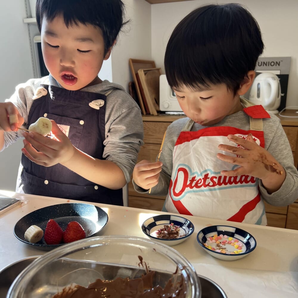 バレンタイン　おやつ作り チョコバナナ