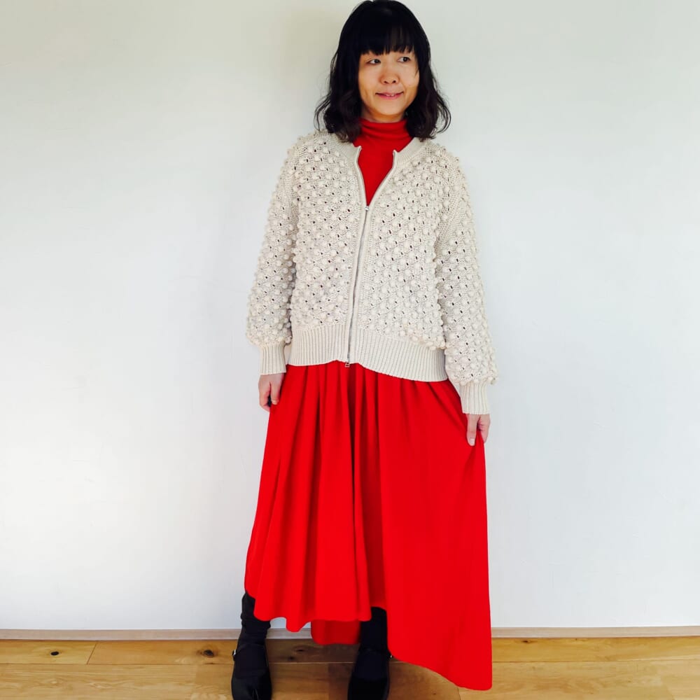 Curensology カレンソロジー ウールハイネックギャザーワンピース レッド