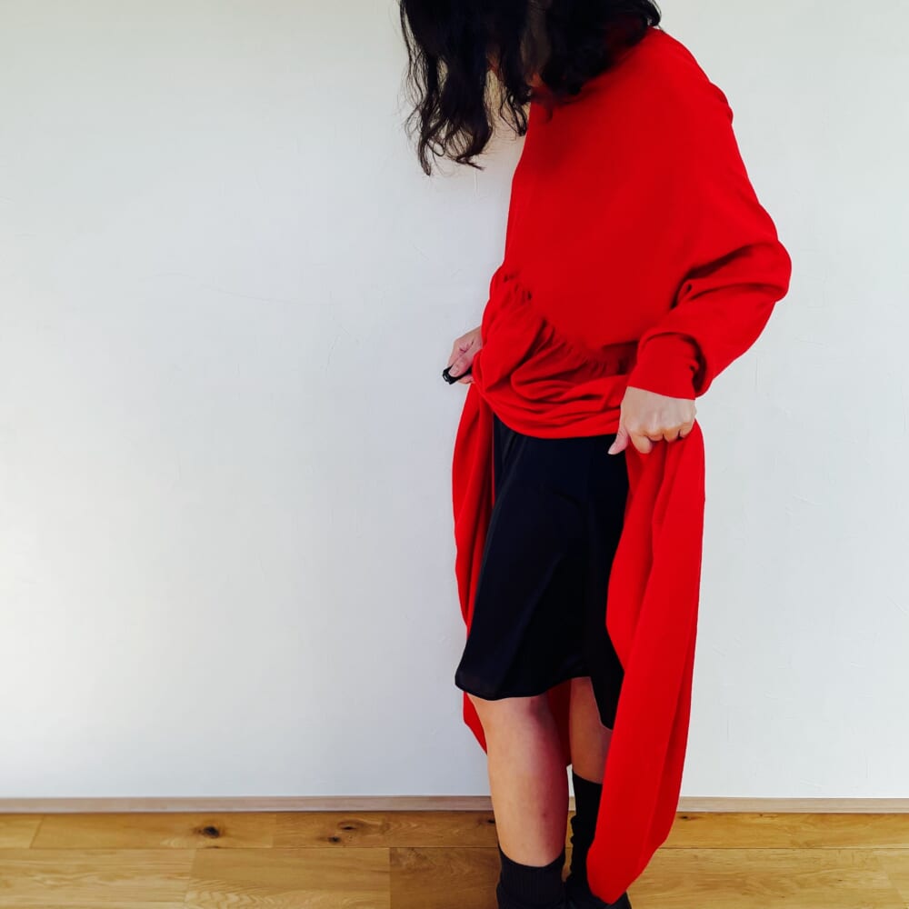 Curensology ウールハイネックギャザーワンピース カレンソロジー BRADELIS New York peace 綿混楽々dailyバストスリップ25