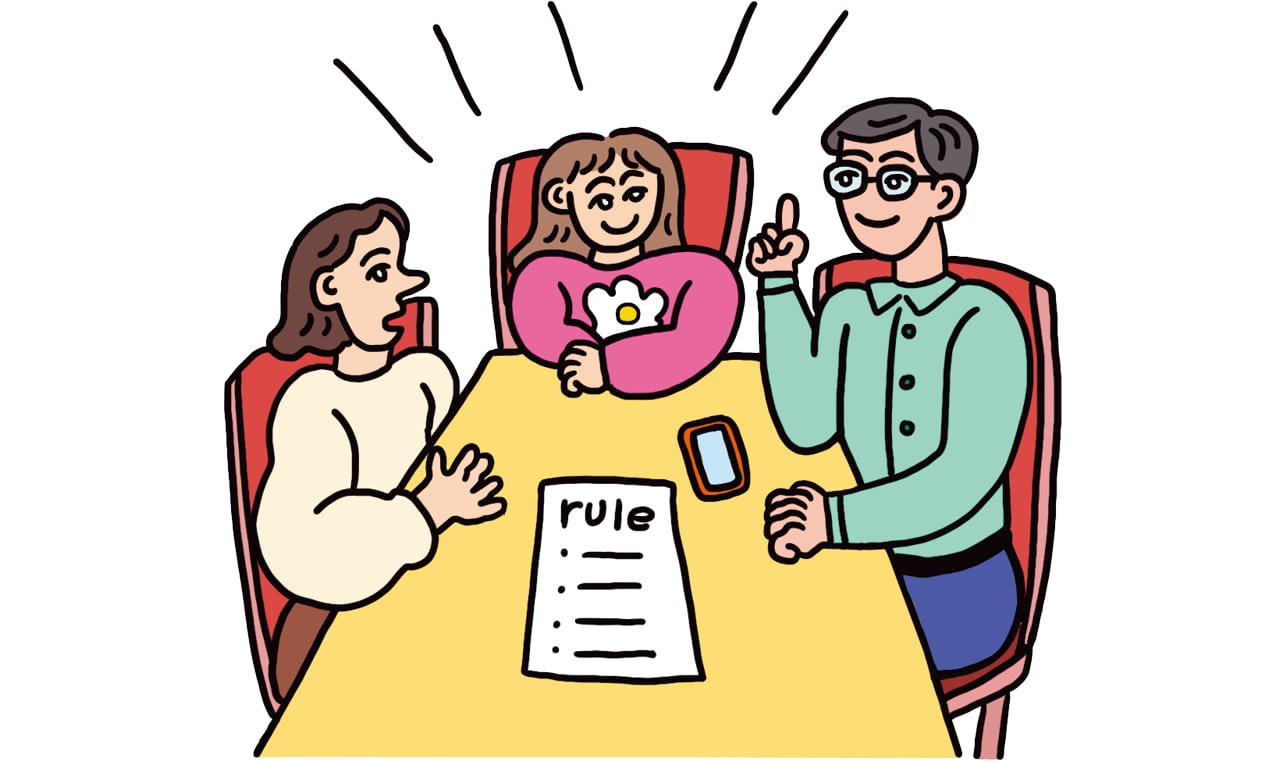 家族でルールを話し合う様子のイラスト