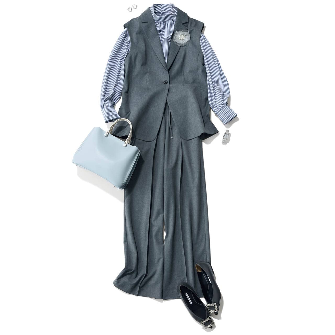 マッキントッシュフィロソフィーのジレとパンツコーデ