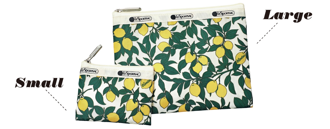 幸せを呼ぶレモン柄ポーチセット 左:スモール 右:ラージ