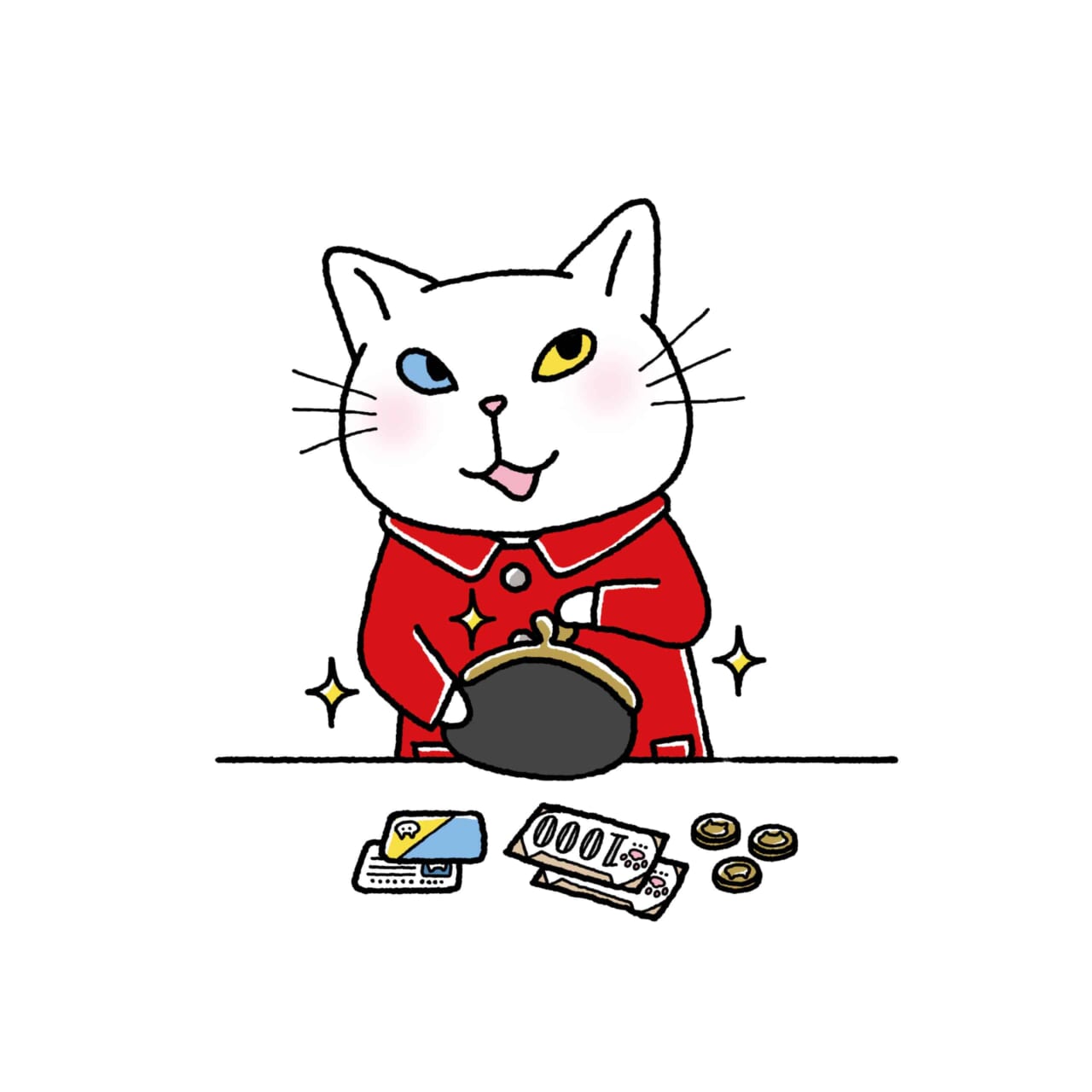 お財布のお手入れをする猫のアンジー