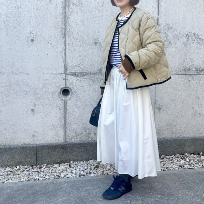 30代ママの2月コーデ ボーダーと白スカート