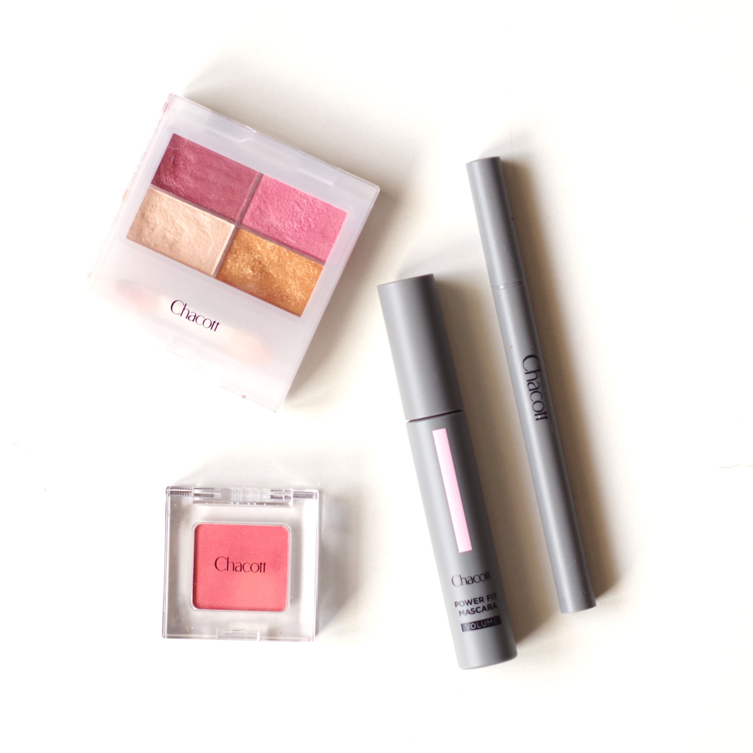 Chacott フェイスカラーパレット512、ジェルライナー270ブラック、パワーフィットマスカラボリューム、マルチカラーバリエーション PE01［PEARL］