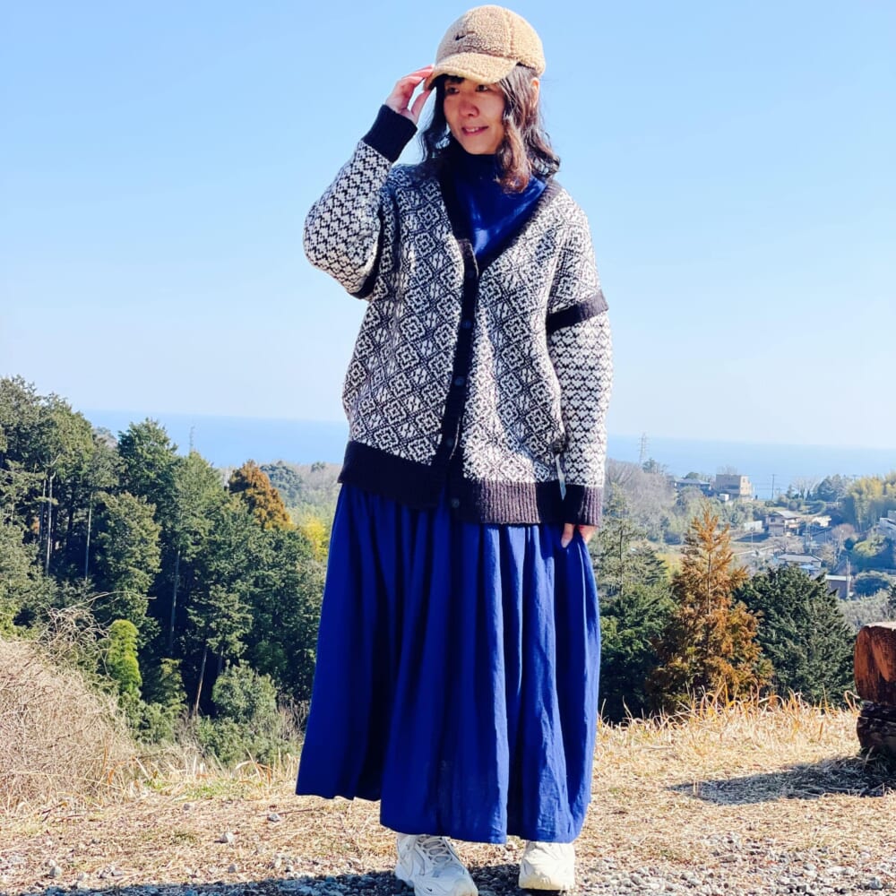 GALLARDAGALANTE　ハイゲージニットフレアワンピース
FREAK'S STORE　ジャガード切替コットンニットカーディガン