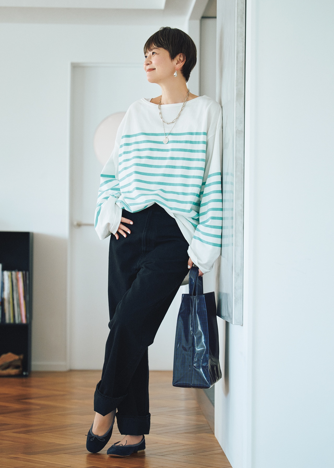 五明祐子さんの20th Anniv. LEE DAYS限定 upper hights（アッパーハイツ）【洗える】【五明祐子さんコラボ】THE OLIVIAと20th Anniv. LEE DAYS限定 Porselli（ポルセリ）【五明祐子さんコラボ】バレエシューズのコーデ