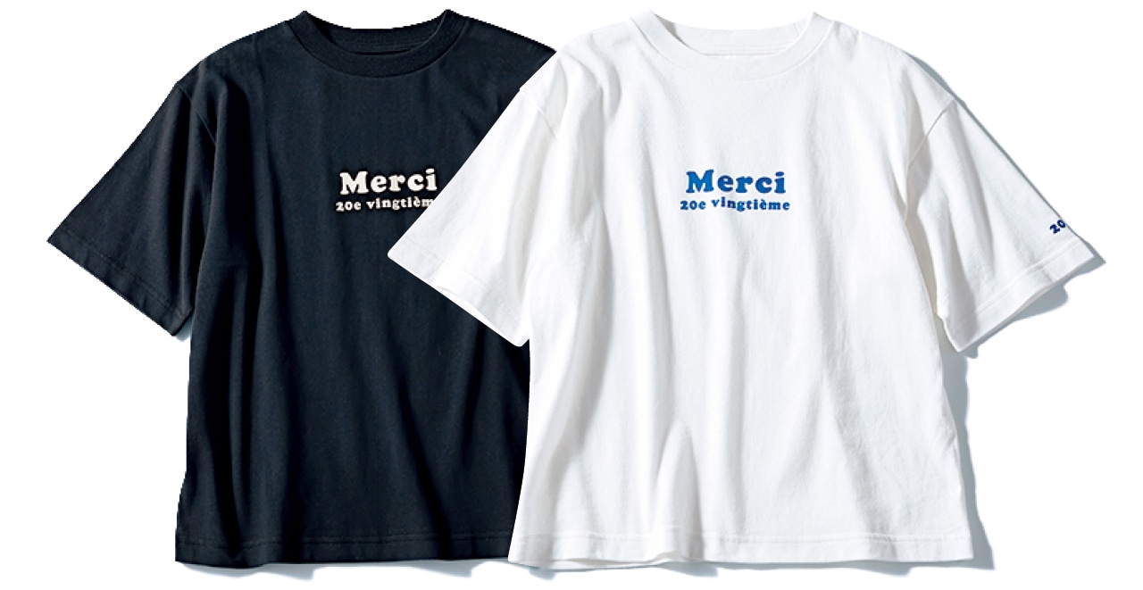 20th Anniv. LEE限定 12closet（トゥエルブクローゼット）【洗える】USA コットン Merci Tシャツ ブラックとホワイト