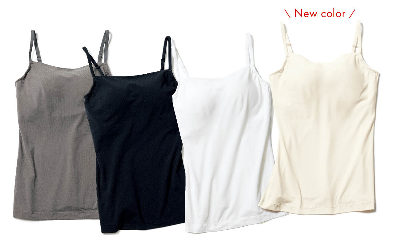 ブラデリスニューヨークピース［洗える］［吸汗速乾］［接触冷感］［UVカット］【LEE別注】楽なのに補整！ スタイリッシュ綿混ブラキャミ　モカグレー、ブラック、パールホワイト、アイボリー（New color）