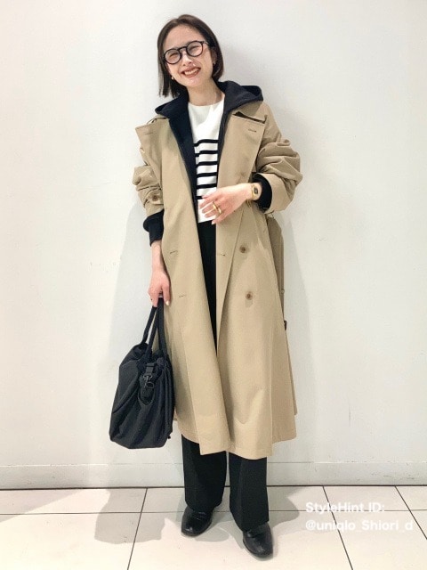 ユニクロ　トレンチコート/リラックスフィット　ベージュ着用コーデ