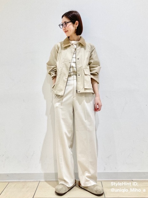 ユニクロ ユーティリティショートジャケット　ベージュを使ったコーデ