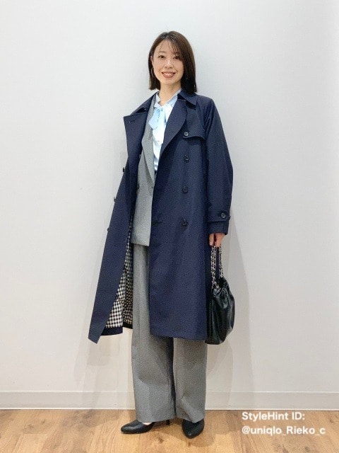 ユニクロ　トレンチコート/リラックスフィット　ネイビー着用コーデ