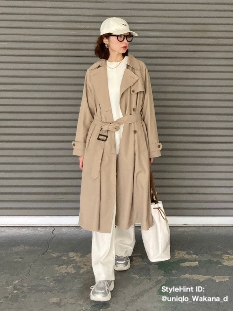 ユニクロ　トレンチコート/リラックスフィット　ベージュ着用きれいめコーデ