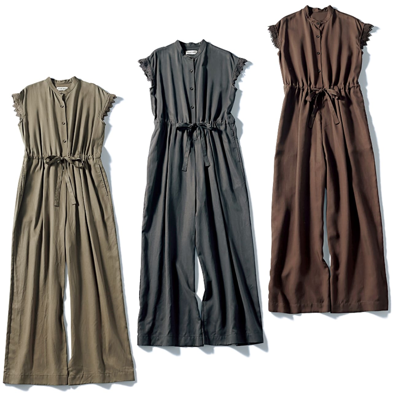 12closet(トゥエルブクローゼット)【洗える】【DEAR DAYS】繊細レーススリーブの落ち感オールインワン