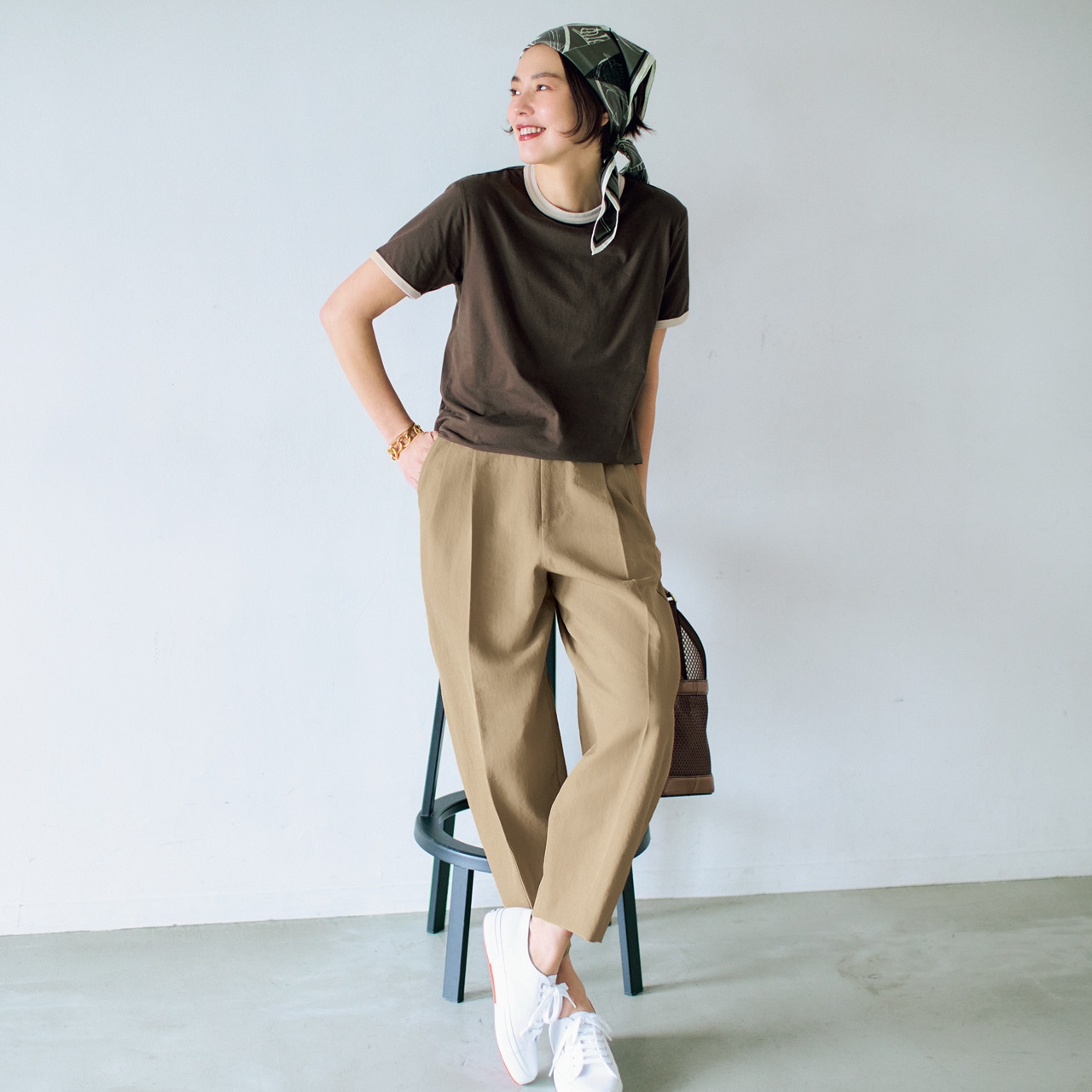 浅見れいなさんの20th Anniv. LEE限定 Shinzone（シンゾーン）【洗える】【福田麻琴さん別注】PACK TEEと20th Anniv. LEE限定 12closet（トゥエルブクローゼット）【洗える】【吸水速乾】【UVカット】【福田麻琴さんコラボ】NEWバルーンパンツのコーデ