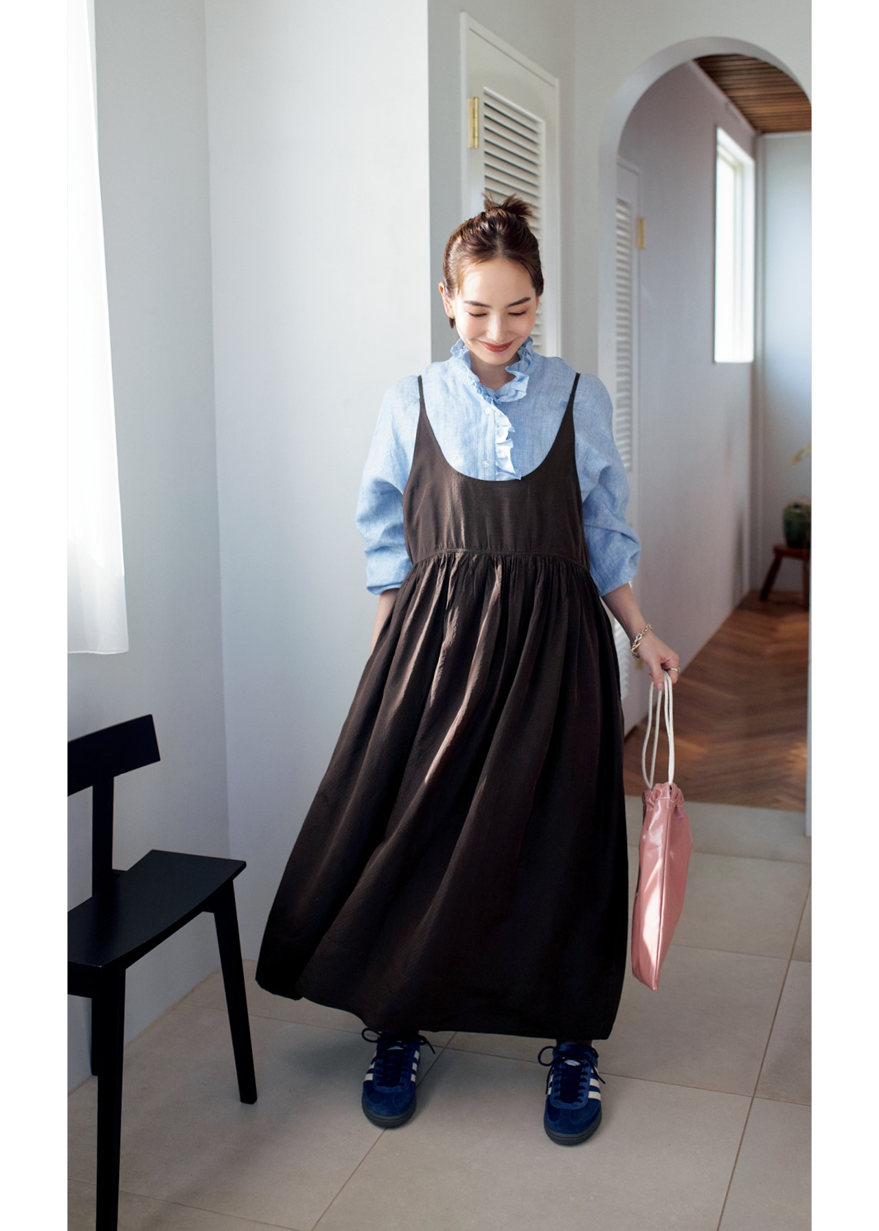 辻元舞さんの12closet（トゥエルブクローゼット）【洗える】【石上美津江さんコラボ】キュプラジャカードワンピースのコーデ