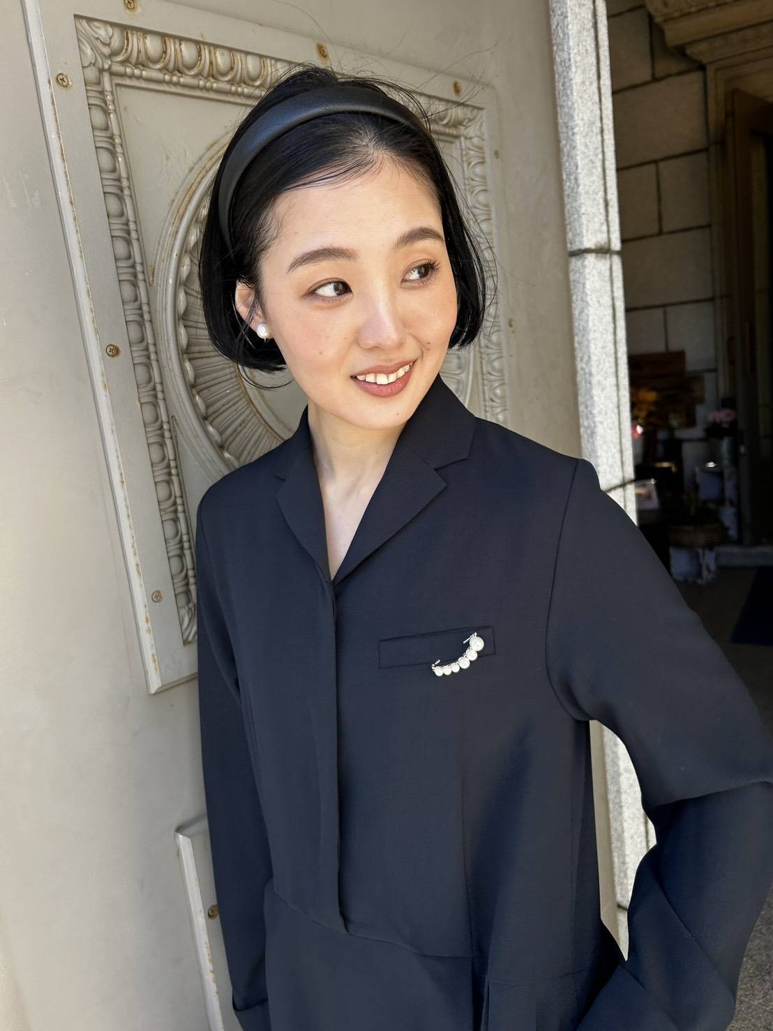 カチューシャ　ボブヘア　卒園コーデ　入学式コーデ