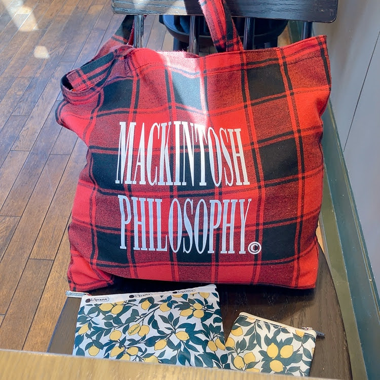 チェックトート　レモン柄ポーチ