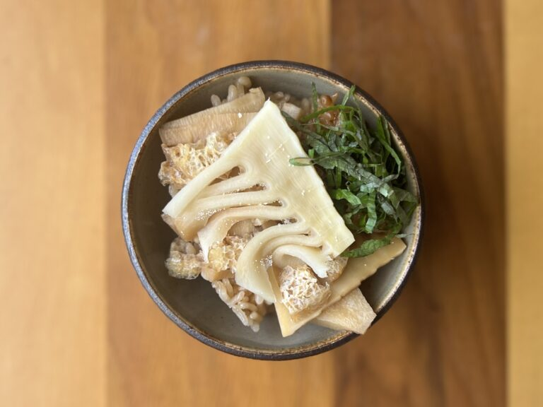icocoさん作　榎本美沙さん「基本のたけのこご飯」　茶碗に盛ったところ