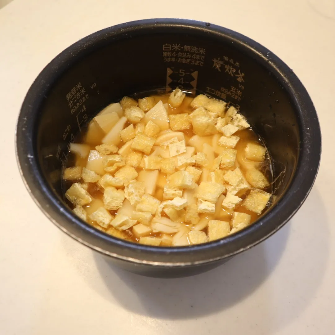 おかみほさん作　榎本美沙さん「基本のたけのこご飯」　炊飯前　