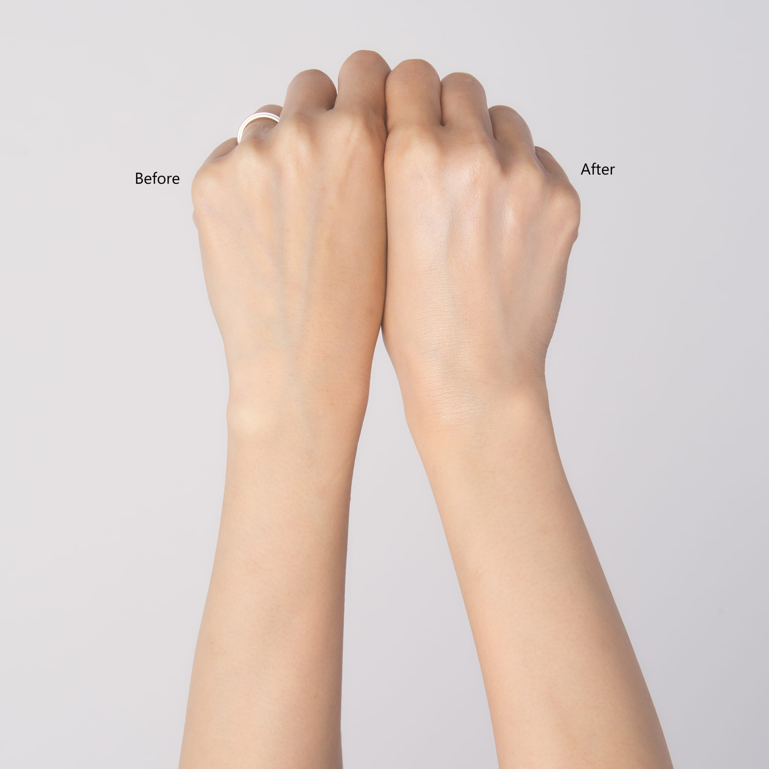 角層保水プライマーの使用前と使用後の比較。