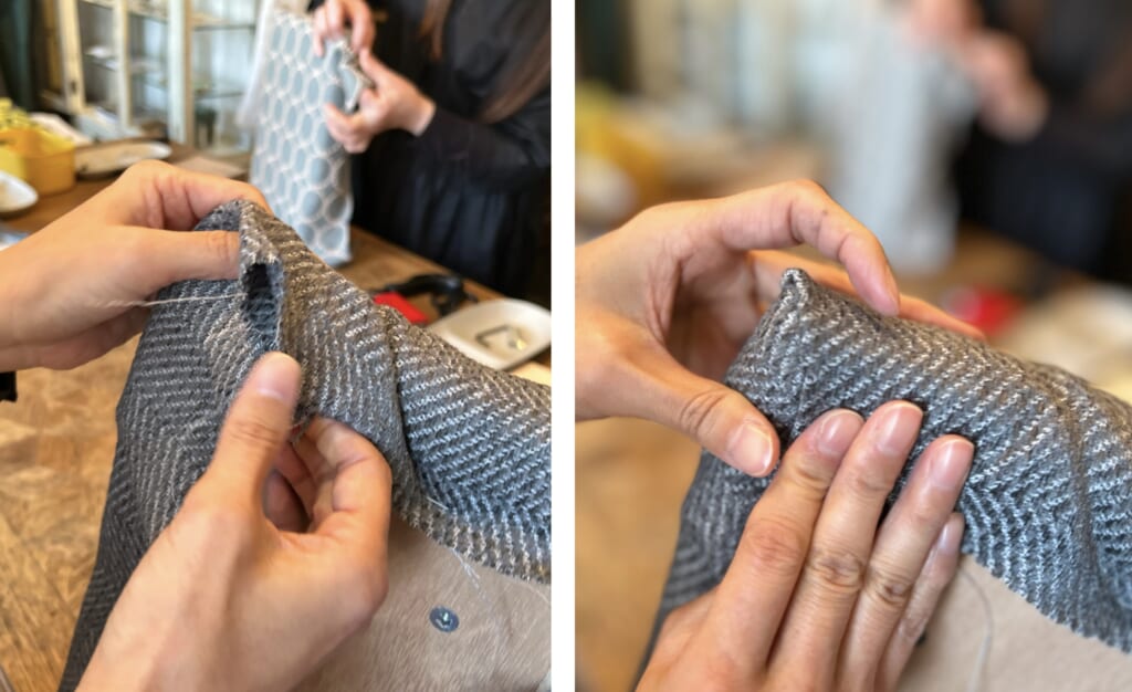 おしゃれな手作り椅子（スツール）を簡単にできる作り方の説明。座板に布の処理作業。