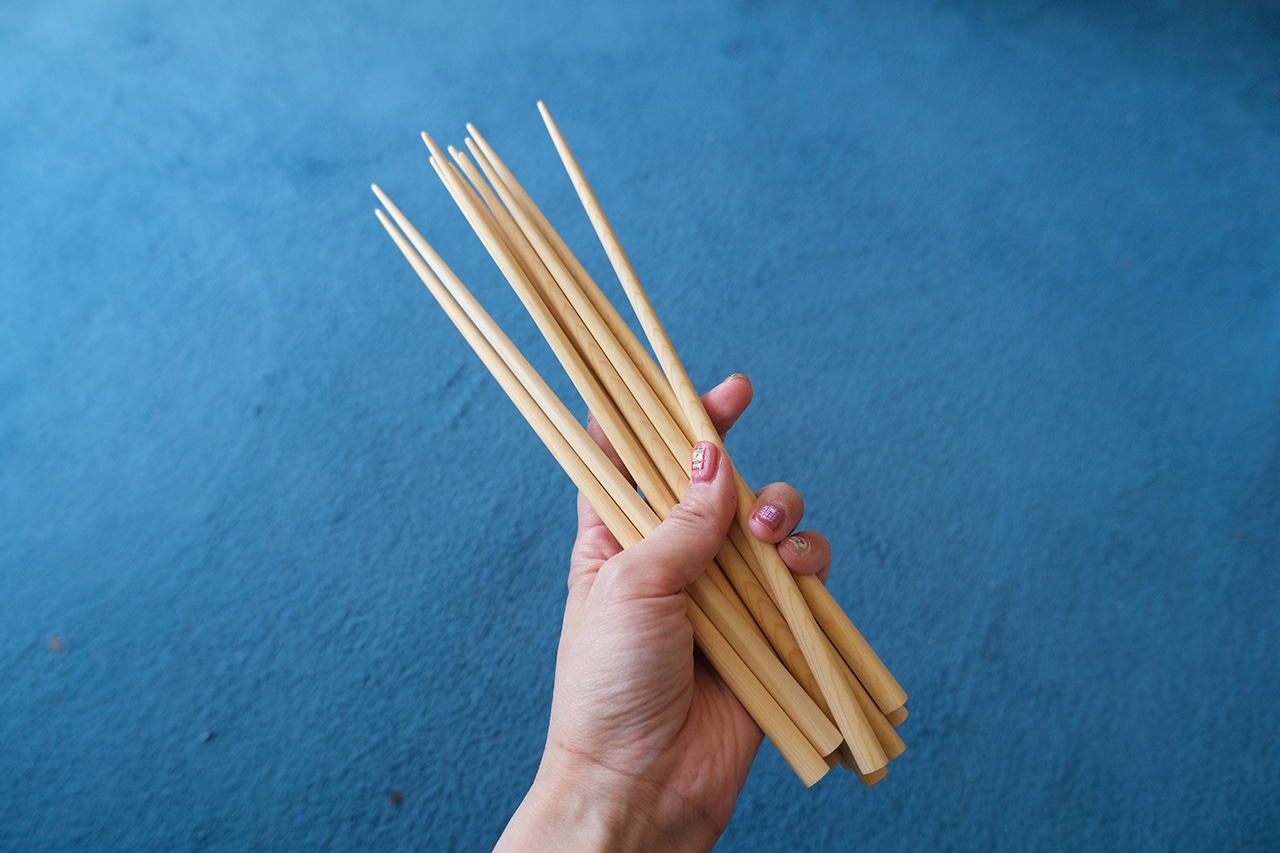 米ヒバ箸5膳入約長さ23cm使用シーン
