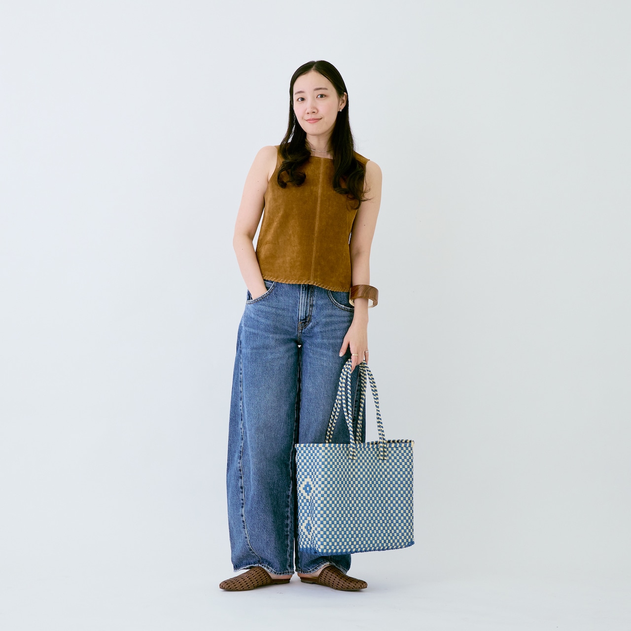 レトラのメルカドバッグ CHECKER Metallic Blue / Cream