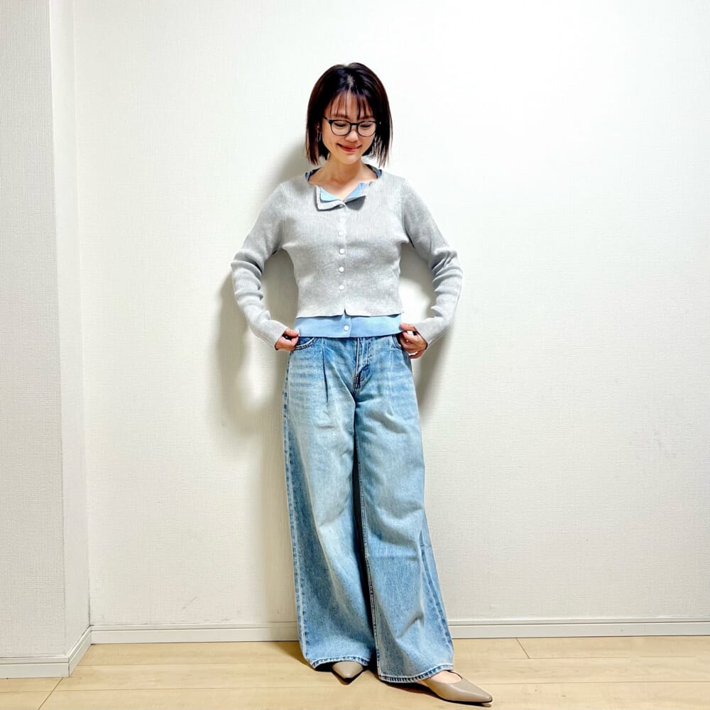 しまむら　レディース　ニットカーディガン（ATSUKO）　コーデ