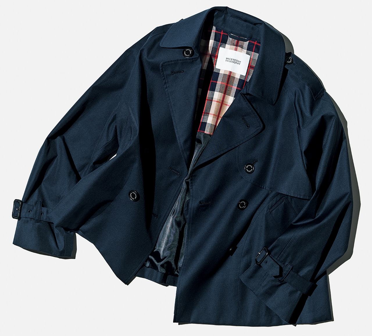 【MACKINTOSH PHILOSOPHY（マッキントッシュ フィロソフィー）】［ネイビーのショートトレンチ］￥77000