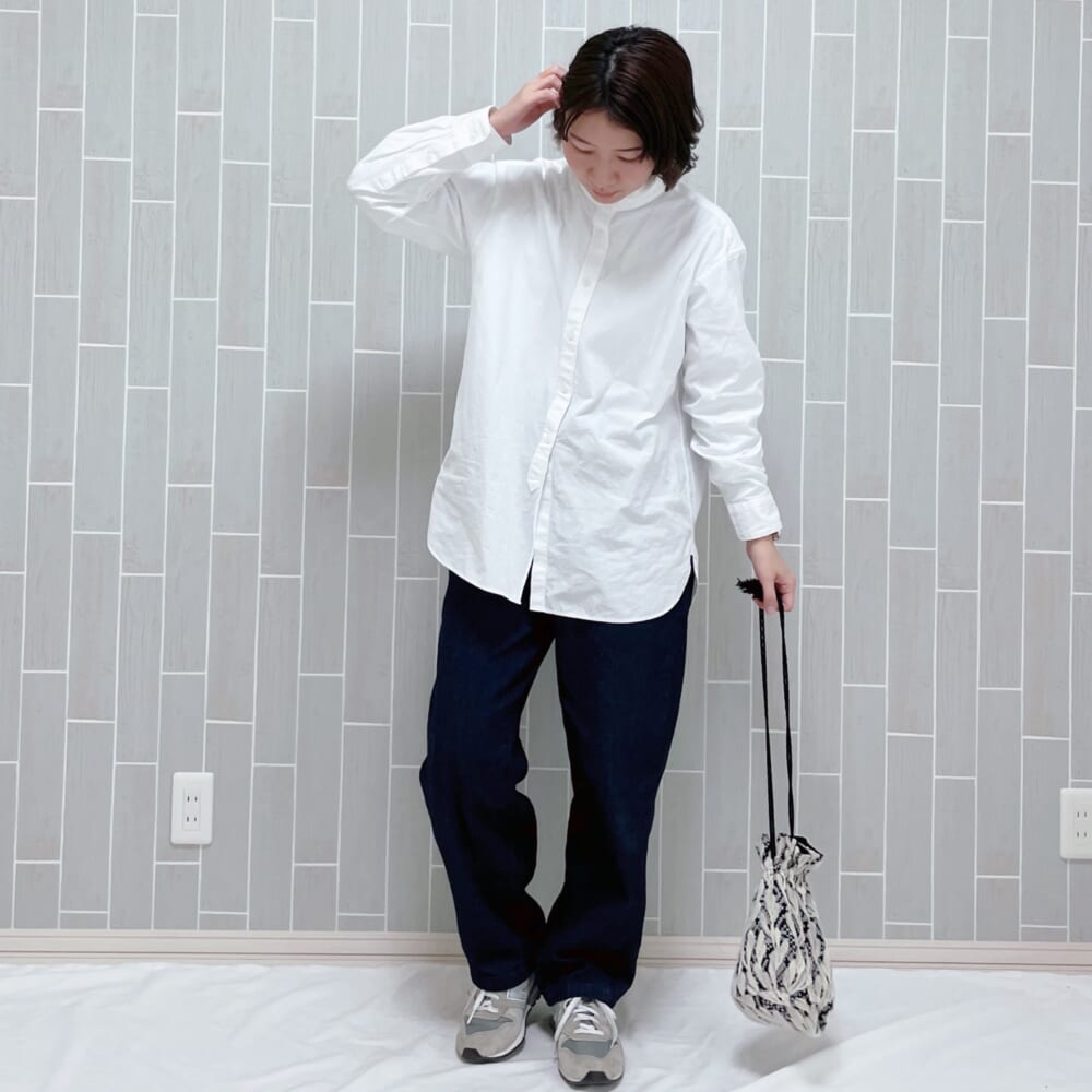 無印良品　スタンドカラー長袖ロングシャツ